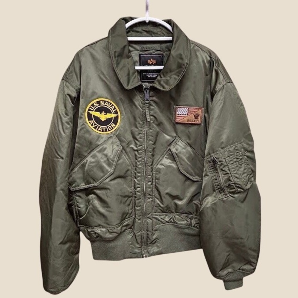 Alpha Industries US Naval Aviation Flight Jacket Olive Green Bomber Mens XL